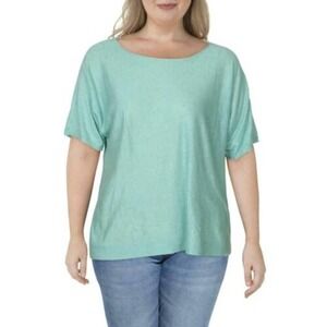 Eileen Fisher Top Women's Petite Size M Green Organic Linen Blend Short Sleeve